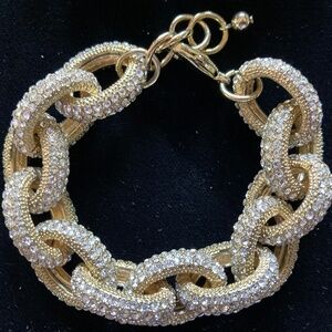 Bold & Chunky Gold Tone Pave Simulated Diamond Link Bracelet/7 1/2 "/1" Extender